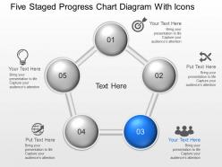 Lv five staged progress chart diagram with icons powerpoint template slide