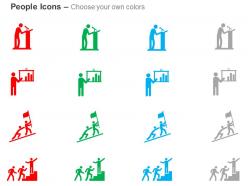 Man giving speech presentation reaching to top success ppt icons graphics