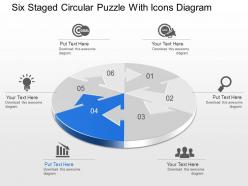 Mn six staged circular puzzle with icons diagram powerpoint template slide