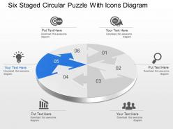 Mn six staged circular puzzle with icons diagram powerpoint template slide