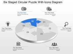 Mn six staged circular puzzle with icons diagram powerpoint template slide