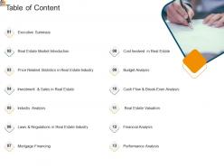 Mortgage analysis table of content ppt powerpoint presentation icon graphics