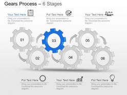 Nd six staged gear with icons diagram powerpoint template slide