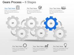 Nd six staged gear with icons diagram powerpoint template slide