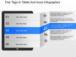 Oc five tags in tablet and icons infographics powerpoint template