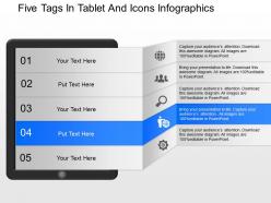 Oc five tags in tablet and icons infographics powerpoint template