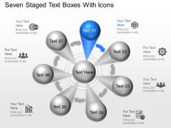 Om seven staged text boxes with icons powerpoint template