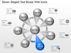 Om seven staged text boxes with icons powerpoint template