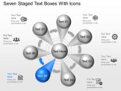 Om seven staged text boxes with icons powerpoint template
