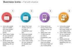 Open close board mobile apps settings ppt icons graphics