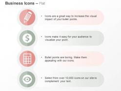 Pencil dollar sign calculator eye future vision ppt icons graphic