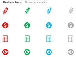 Pencil dollar sign calculator eye future vision ppt icons graphic