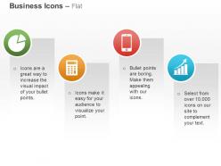 Pie chart calculator mobile bar graph ppt icons graphics