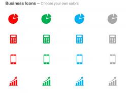 Pie chart calculator mobile bar graph ppt icons graphics