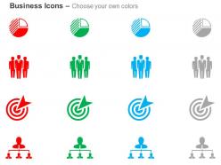 Pie chart leadership business target analysis organizational chart ppt icons graphics