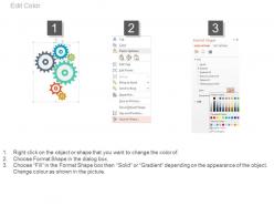 Ppt six gears and icons for business process control flat powerpoint design
