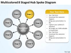 Project management consultancy multicolored 8 staged hub spoke diagram powerpoint templates 0523