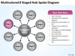 Project management consultancy multicolored 8 staged hub spoke diagram powerpoint templates 0523