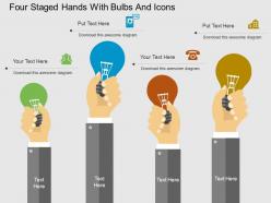 Ps four staged hands with bulbs and icons flat powerpoint design