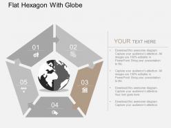 Puzzle pentagon with globe and icons flat powerpoint design