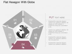 Puzzle pentagon with globe and icons flat powerpoint design