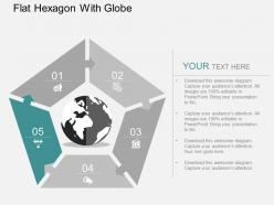 Puzzle pentagon with globe and icons flat powerpoint design