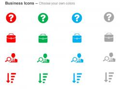 Question mark suitcase search manager sort amount descending ppt icons graphics