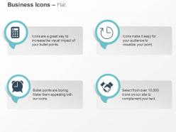 Schedule calculator alarm clock handshake ppt icons graphic