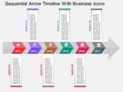 Sequential arrow timeline with business icons flat powerpoint design