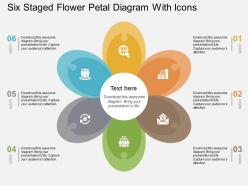 Six staged flower petal diagram with icons flat powerpoint design