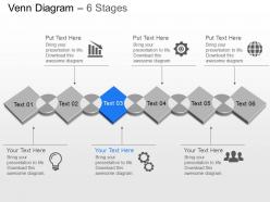 Six staged venn diagram with icons powerpoint template slide