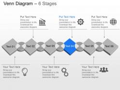 Six staged venn diagram with icons powerpoint template slide