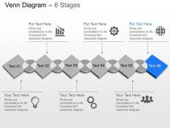 Six staged venn diagram with icons powerpoint template slide