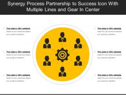 Synergy process partnership to success icon with multiple lines and gear in center
