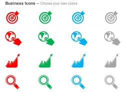 Target board globe bar graph magnifier ppt icons graphics