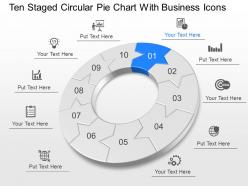 Ten staged circular pie chart with business icons powerpoint template slide