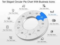 Ten staged circular pie chart with business icons powerpoint template slide