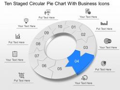 Ten staged circular pie chart with business icons powerpoint template slide