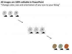Three human heads with speech bubbles and icons flat powerpoint design