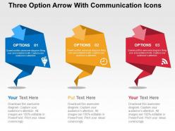 Three option arrow with communication icons flat powerpoint design
