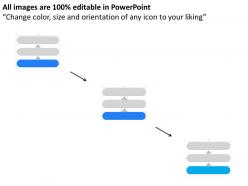Three staged linear process flow diagram and icons powerpoint template slide