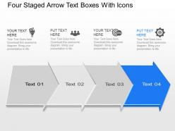 Tl four staged arrow text boxes with icons powerpoint template slide