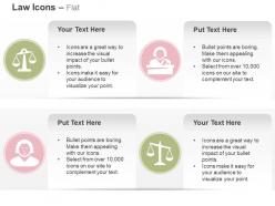 Two balance scale judge prosecuter ppt icons graphics