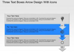 Uo three text boxes arrow design with icons powerpoint template slide