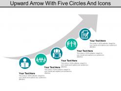 Upward arrow with five circles and icons