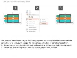 Use three staged tags on laptop and icons flat powerpoint design
