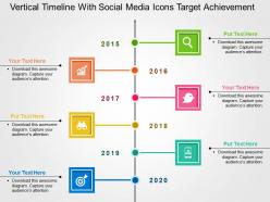 Vertical timeline with social media icons target achievement flat powerpoint design