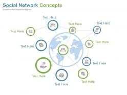 World map with social icons for networking powerpoint slides