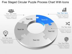 Xm five staged circular puzzle process chart with icons powerpoint template