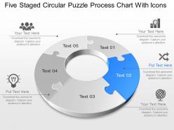 Xm five staged circular puzzle process chart with icons powerpoint template